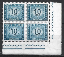 Repubblica Italiana, 1955/66 - 10 Lire Segnatasse, Fil. Stelle, Quartina - Nr.113 MNH** - Taxe