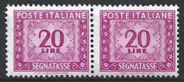 Repubblica Italiana, 1955/66 - 20 Lire Segnatasse, Fil. Stelle, Coppia - Nr.114 MNH** - Portomarken