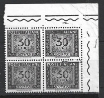 Repubblica Italiana, 1955/66 - 30 Lire Segnatasse, Fil. Stelle, Quartina - Nr.116 MNH** - Postage Due