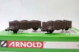 Arnold - 2 WAGONS TOMBEREAUX Tow Charbon SNCF ép. III Réf. HN6491 Neuf NBO N 1/160 - Goods Waggons (wagons)