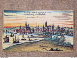 Veduta Città Rostock O Rostochium Germania Anno 1572 Braun E Hogenberg Ristampa - Carte Geographique