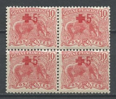 GUYANE 1915 N° 74 ** Bloc De 4 Neuf MNH Superbe C 14 € + Croix Rouge Red Cross Faune Animaux - Neufs