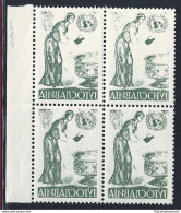 1953 TRIESTE B - N° 82c Nazioni Unite 15 D. Verde Scuro QUARTINA MNH ** DECALCO - Andere & Zonder Classificatie