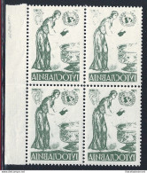 1953 TRIESTE B - N° 82c Nazioni Unite 15 D. Verde Scuro QUARTINA MNH ** DECALCO - Altri & Non Classificati