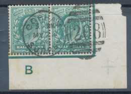 GB „COBHAM / SURREY / 208“ Superb Duplex Postmark On EVII ½d Marginal Corner Control Pair „B“ W Additional CROSS-Waterma - Used Stamps