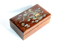 JAPON MAGNIFIQUE COFFRET BOITE ECRIN En BOIS INCRUSTATION DE NACRE OISEAU 14x8x5cm / ART DECORATIF ANTIQUE (0603.11b) - Arte Asiatica