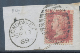 GB QV LE 1d Red-brown Pl.114 (KH) Superb Used On Piece With „LONDON.E.C / 77“ Duplex Postmark (Dubus Type 17), 13.9.1869 - Usati