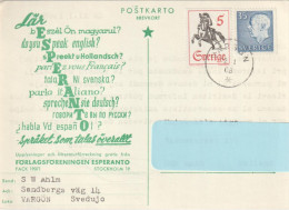 AKEO 136 Esperanto Card From Sweden - Esperanto-karto El Svedio Mi 490 King Gustaf VI Adolf - Mi 590 Post-Rider - Esperanto