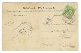 MARTINIQUE (Montagne Pelée) Avec Type Groupe  5 Cent + Taxe Annulée, De Fort De France Pour Blois Du 8/11/1905 - RARE - Cartas & Documentos
