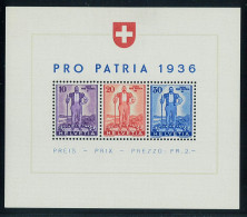 P2723 - SWITZERLAND CAT NR. W8 S/S PRO PATRIA 1935 MNH - Gebraucht