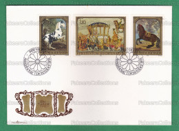 LIECHTENSTEIN 1978 - HORSES & CARRIAGE - PAINTINGS 3v FDC - Piebald, Black Stallion, Horse - As Scan - Horses