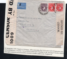 NIGERIA - 1939 - CENSORED  AIRMAIL COVER TO GERMANY  - Nigeria (...-1960)