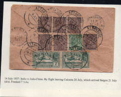 INDIA - 1937 - AIR FRANCE  REGISTERED AIRMAIL COVER ATTANGUDI TO INDOCHINA SAIGON WITH BACKSTAMPS  - 1936-47 Koning George VI