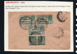 INDIA - 1937 - AIR FRANCE  AIRMAIL COVER TO INDOCHINA SAIGON WITH BACKSTAMPS  - 1936-47  George VI