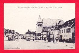 F-60-Ressons Sur Matz-04A53  L'église Et La Place, Animation, Cpa BE - Ressons Sur Matz