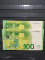 Pareja Correlativa, Billetes 100 Euros, Firma Draghi España, SIN CIRCULAR - 100 Euro