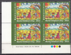 SRI LANKA 2022 World Children, Children's Day, Block Of 4 In Sheet Corner Traffic Lights, MNH(**) - Sri Lanka (Ceilán) (1948-...)