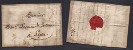 FRENCH LEVANT. 1821 (15 March) Smyrne - Lyon (24 Apr) EL Full Text, Two Desinfection Slits, Reverse Red Wax Seal. Fine E - Andere & Zonder Classificatie