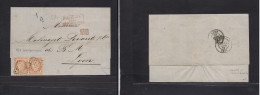 FRENCH LEVANT. 1874 (17 Febr) Constantinople - Lyon, France (25 Febr) E Fkd France 40c Orange Pair, Tied "2240" (Marseil - Other & Unclassified
