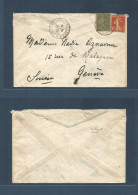 FRENCH LEVANT. 1919 (16 Sept) Constantinople - Switzerland, Geneve. France Same Use 10c+15c Mixed Issues Fkd Env. Milita - Andere & Zonder Classificatie