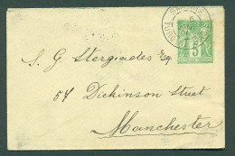 FRENCH LEVANT. 1901 (5 Jan). Smyrna - UK (15 Jan). 5c Yellow Green Sage Type Stat Env As Pm Rate. VF. Arrival Cds. - Other & Unclassified