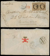FRENCH LEVANT. 1870 (3 Jan). Smyrne - Scotland / Edimburgh. Fkd Env 30c Pair + Cds. Skulls + Gold Crown Logo On Reverse  - Altri & Non Classificati