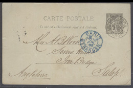 FRENCH LEVANT. 1895 (25 July). Constantinople - UK. Via Paris (28 July). 10c Sage Stat Card. VF Used. - Other & Unclassified