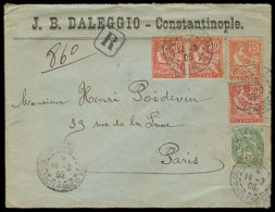 FRENCH LEVANT. 1905. Constantinople - France. Registered Multicolor (5 Stamps). Levant Stamps. Unusual Comb Rate Usage.  - Sonstige & Ohne Zuordnung