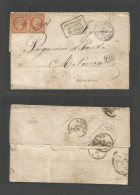 FRENCH LEVANT. 1865 (20 June) Salonique - Italy, Milan (29 June). Via Dardanelles - Napoli. EL Full Text Fkd 40c Orange  - Altri & Non Classificati