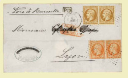 FRENCH LEVANT. A Double Rate Letter, Prepaid 1 Franc, The Stamps Being Cancelled By An "anchor In Lozenge Of Dots" Hands - Other & Unclassified
