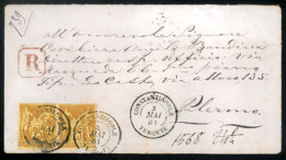 FRENCH LEVANT. 1881(May 5). Registered Cover To Palermo Franked By France Pair Of Type Sage 25c Yellow On Buff Tied By F - Other & Unclassified