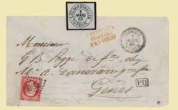 FRENCH LEVANT. 1865, March 8th. A Cover From Salonica To Genoa Prepaid 80 Centimes By A Perforated Napolean Stamp Of Fra - Sonstige & Ohne Zuordnung