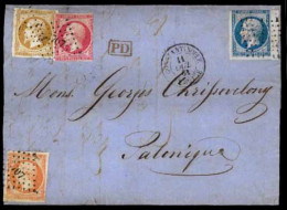 FRENCH LEVANT. 1861. (Sept. 29) Greece To Salonique. E.L. Franked France Empire Napoleon 10c, 20c, 40c And 80c., Tied Sm - Andere & Zonder Classificatie