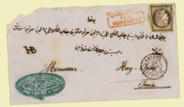 FRENCH LEVANT. 1876 (26 May).  Smyrna To Tunis.  Envelope (a Bit Roughly Opened) Franked 30c.  France, Tied Cds Also Alo - Sonstige & Ohne Zuordnung