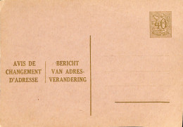 Belgique - Carte Postale - Entier Postal -  Avis Changement Adresse - 40 Cents - Aviso Cambio De Direccion