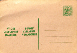 Belgique - Carte Postale - Entier Postal -  Avis Changement Adresse - 2 Fr - Aviso Cambio De Direccion