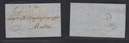 GIBRALTAR. 1859 (31 March) GPO - Malta. EL Full Text Rever Small BPO In Blue (xxx) + Arrival Cds "A" Small Type. VF Mns  - Gibraltar