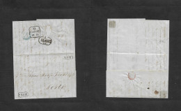 GIBRALTAR. 1858 (15 Oct) GPO - Portugal, Porto (19 Oct) Via BPO Letter A In Blue On Reverse (xx/RR) And Lisbon (17 Oct)  - Gibraltar