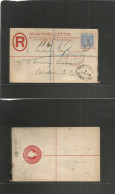 GIBRALTAR. 1890 (27 May) GPO - UK, London (1 June) Registered 20c Red Stat Env + 25c Blue Tied Oval Ds. Spanish Currency - Gibraltar