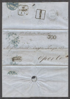 GIBRALTAR. 1855 (5 July). Gibraltar - Portugal, Porto (10 July). Stampless EL Reverse Blue Depart Cds Abatida From Lisbo - Gibraltar