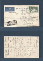 GIBRALTAR. 1947 (5 May) GPO - Sweden, Amal. Registered Air Single 1sh Fkd Postcard. Comercial Text + VF. - Gibraltar
