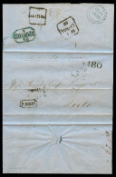 GIBRALTAR. 1855 (18 Jan). Gibraltar - Portugal. EL Full Text Blue BPO Reverse + "P. Britanico" Box + 180 Reis Portuguese - Gibraltar