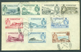 GIBRALTAR. 1954 (9 Dec). GPO - Sweden. Reverse Multifkd Reg Env Incl 1sh Stamp (10 Diff Values). - Gibraltar