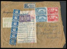 GIBRALTAR. 1950 (June). GIBRALTAR - UK. Reg Multifkd Env + Taxed / Cent 1sh X Strip Of 6 + 3d X2, Tied. VF. - Gibraltar