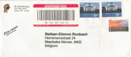 Aangetekende Brief Uit Verenigde Staten (New York)naar België, Met Zegels En Afstempeling USPS (ook Achteraan) - Briefe U. Dokumente