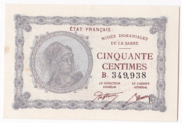 50 Centimes Mines Domaniales De La Sarre, Série B N° 349938 , Pas Circulé, Avec Son Craquant D’origine - 1947 Sarre