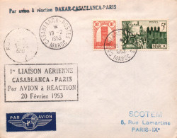 LETTRE / SCOTEM / Inauguration De La 1 ère Liaison Aérienne CASABLANCA PARIS 1953 RARE Avion A Réaction - 1927-1959 Matasellados