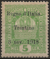 TRAA2L - 1918 Terre Redente - Trentino-Alto Adige, Sass. Nr. 2, Francobollo Nuovo Con Traccia Di Linguella */ - Trente