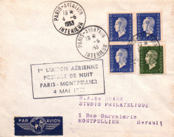 LETTRE / SCOTEM / Inauguration De La 1 ère Liaison Aérienne Postale De Nuit 1953 RARE PARIS MONTPELLIER - 1927-1959 Gebraucht