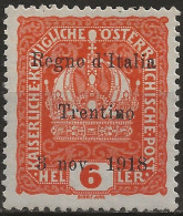 TRAA3L - 1918 Terre Redente - Trentino-Alto Adige, Sass. Nr. 3, Francobollo Nuovo Con Traccia Di Linguella */ FIRMATO - Trentino